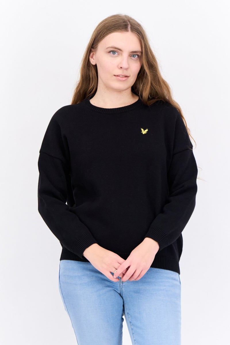 Lyle & Scott Women Crew Neck Embroidered Logo Sweater, Black - Image 1