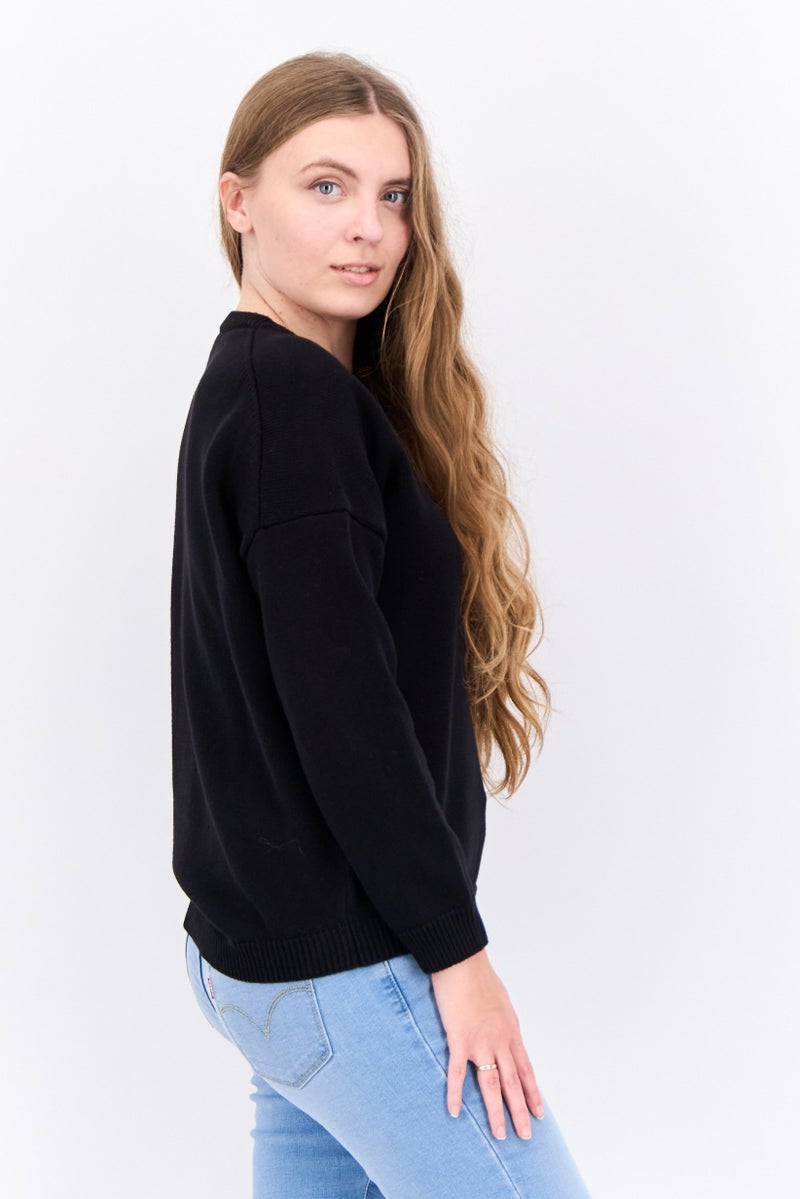 Lyle & Scott Women Crew Neck Embroidered Logo Sweater, Black - Image 2