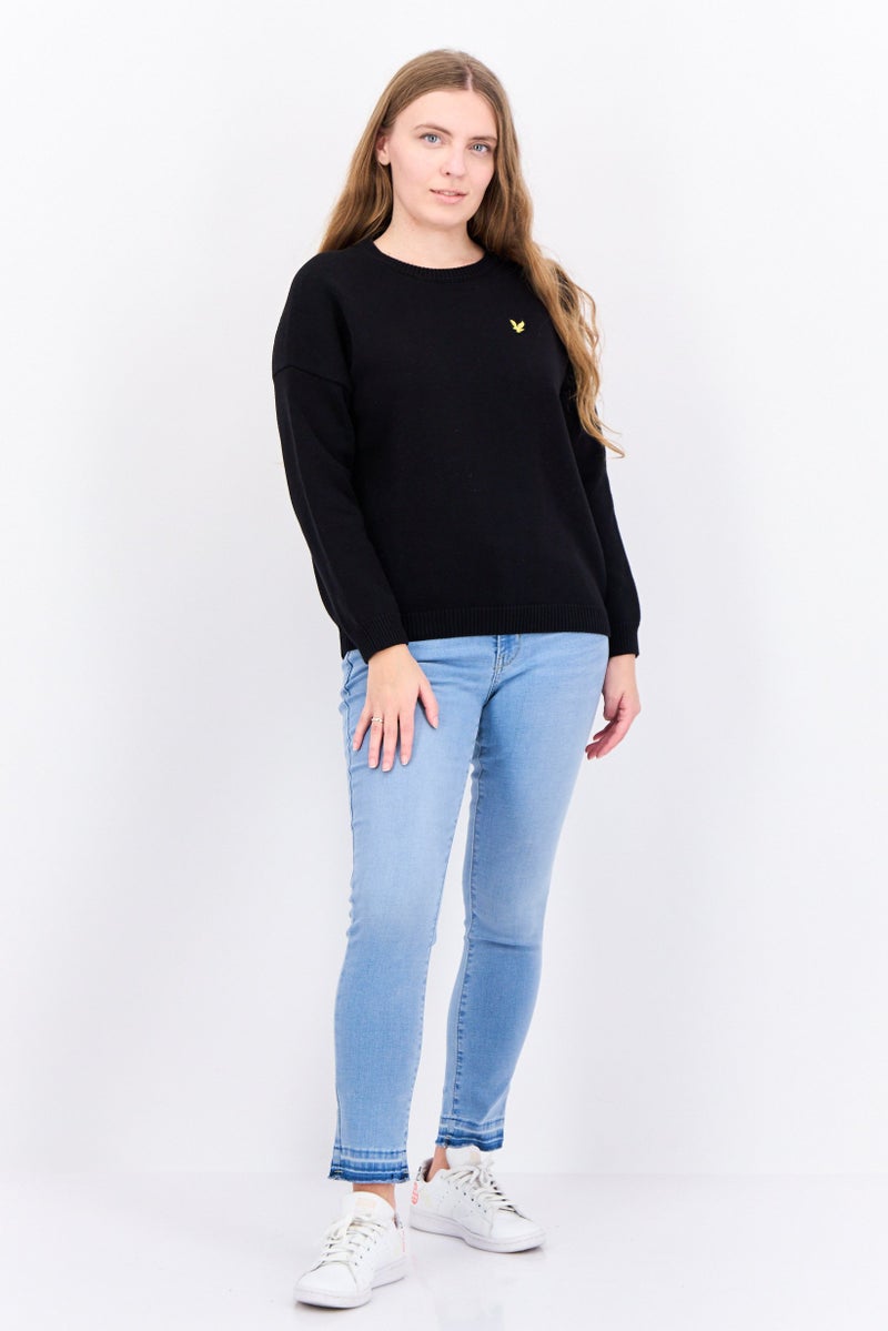 Lyle & Scott Women Crew Neck Embroidered Logo Sweater, Black - Image 4