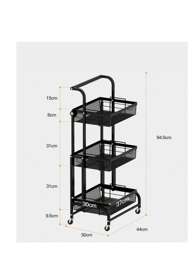 EMZJ - Kitchen Floor-mounted Trolley Rack Multifunctional Parallel Folding Vegetable and Fruit Storage Basket 360 Degree Rotation - Image 1