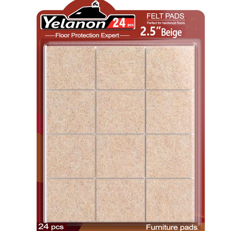 Yelanon Felt Furniture Pads For Hardwood Floors -24 Pcs 2.5"" Premium Felt Pads For Chair Legs, Floor Protectors For Furniture, Beige - Image 1