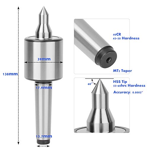 Thincol MT2 Live Center,MT2 High Accuracy Triple Bearing Live Center for Metal Lathe Turning,Live Revolving Center High Precision Medium Turning Tools Parts for Lathe Tailstock Machine - Image 2
