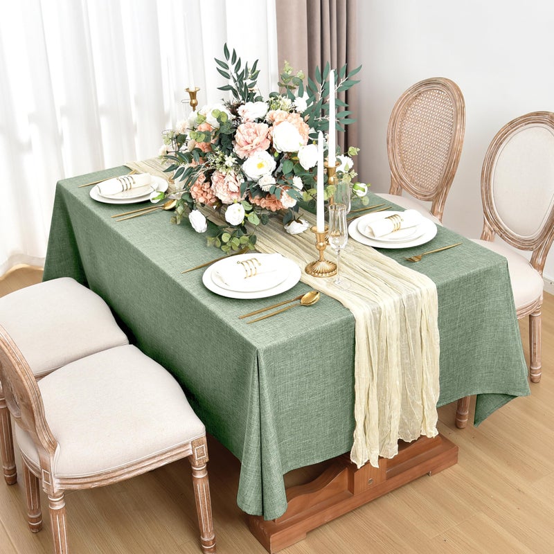 Fitable Faux Linen Tablecloths for Rectangle Tables: Water & Stain Resistant Farmhouse Table Cloth, Washable Burlap Textured Table Covers for Kitchen Dining Party(2 Pack, 52x70 Inch, Sage Green) - Image 2