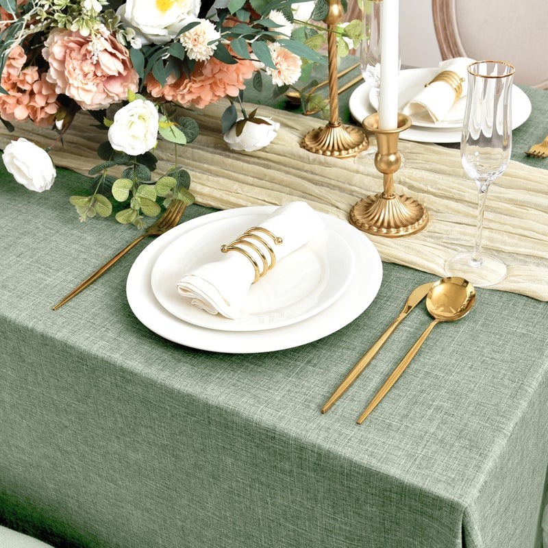Fitable Faux Linen Tablecloths for Rectangle Tables: Water & Stain Resistant Farmhouse Table Cloth, Washable Burlap Textured Table Covers for Kitchen Dining Party(2 Pack, 52x70 Inch, Sage Green) - Image 3