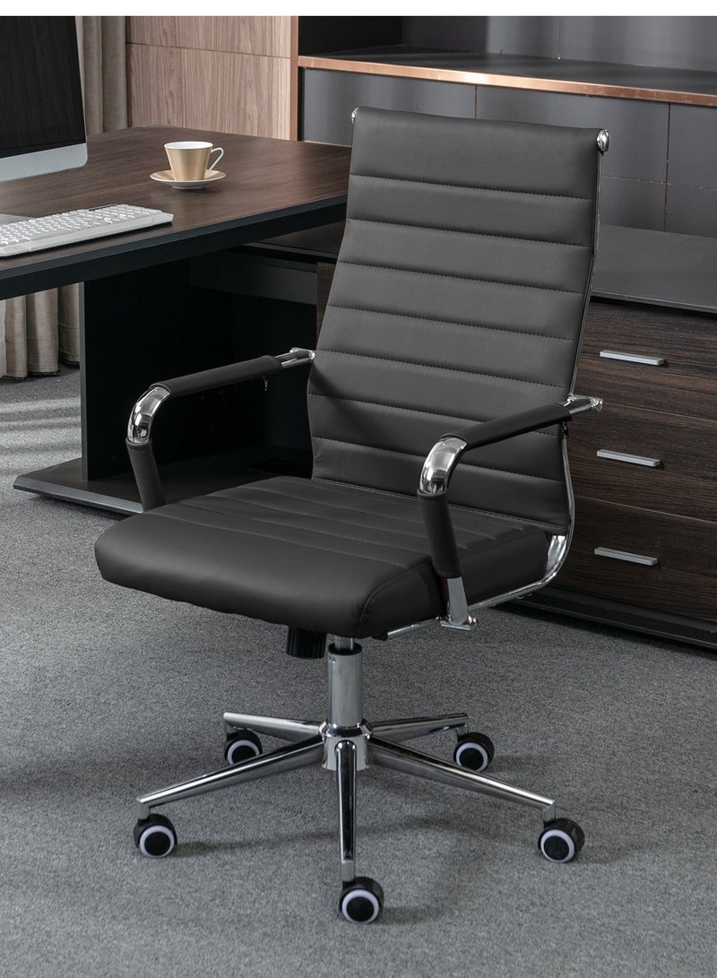 Eclife Home Office Chair Ribbed,Modern Leather Conference Room Chairs, Ergonomic Office Desk Chair, High Back Executive Computer Chair, Adjustable Swivel Chair with Arms - Image 1