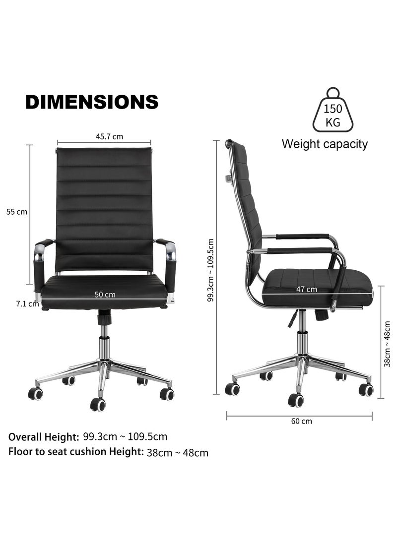 Eclife Home Office Chair Ribbed,Modern Leather Conference Room Chairs, Ergonomic Office Desk Chair, High Back Executive Computer Chair, Adjustable Swivel Chair with Arms - Image 3