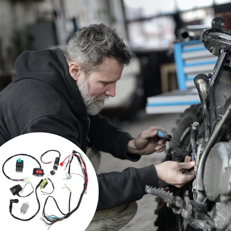 مجموعة كاملة لاستبدال حزام الأسلاك ATV من Yardwe، مناسبة للدراجات النارية غير الرسمية سعة 50-110 سي سي، وتشمل حزام الأسلاك الكامل مع ملف إشعال CDI لاستخدامه مع ملحقات الـ ATV وأجزاء الكهربائية للرياضات القوية. - Image 3