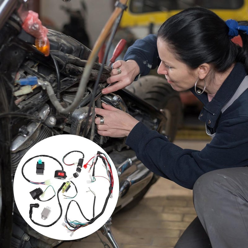 مجموعة كاملة لاستبدال حزام الأسلاك ATV من Yardwe، مناسبة للدراجات النارية غير الرسمية سعة 50-110 سي سي، وتشمل حزام الأسلاك الكامل مع ملف إشعال CDI لاستخدامه مع ملحقات الـ ATV وأجزاء الكهربائية للرياضات القوية. - Image 5