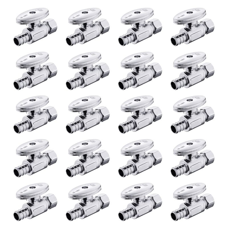 20Pack EFIELD 14 Turn Straight Stop Valve 38 OD Compression X 12 Crimp Barb Pex Chrome Plated BrassVALVE08520PCS
