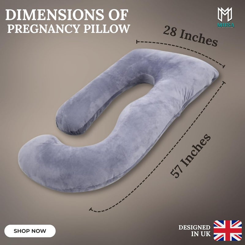 MUSA MUSAÂ® J-Shaped Pregnancy Pillow for Belly Support - Full Body Maternity Pillow with Removable Cover (Grey, 57" X 28") - Image 2