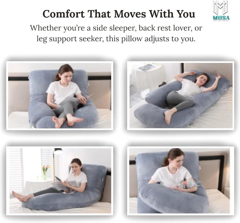 MUSA MUSAÂ® J-Shaped Pregnancy Pillow for Belly Support - Full Body Maternity Pillow with Removable Cover (Grey, 57" X 28") - Image 4
