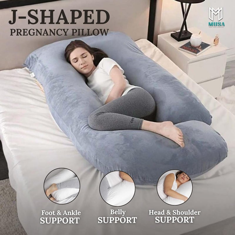 MUSA MUSAÂ® J-Shaped Pregnancy Pillow for Belly Support - Full Body Maternity Pillow with Removable Cover (Grey, 57" X 28") - Image 3