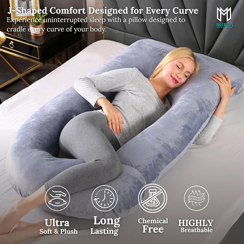 MUSA MUSAÂ® J-Shaped Pregnancy Pillow for Belly Support - Full Body Maternity Pillow with Removable Cover (Grey, 57" X 28") - Image 5