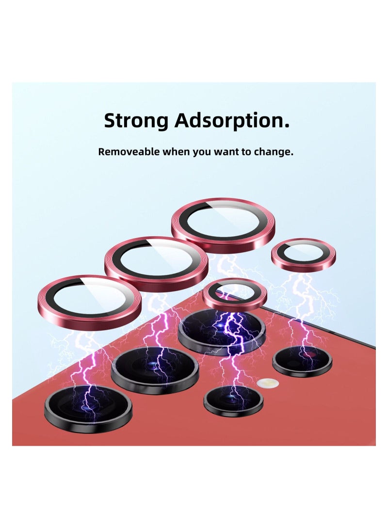 Wtech Premium Camera Lens Frame Tempered Glass Protector Aluminum Alloy Adhesive Coating For Samsung Galaxy S23 Ultra 5G 2023 Red - Image 4