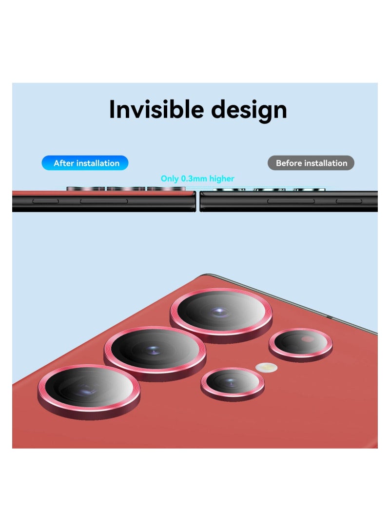 Wtech Premium Camera Lens Frame Tempered Glass Protector Aluminum Alloy Adhesive Coating For Samsung Galaxy S23 Ultra 5G 2023 Red - Image 2