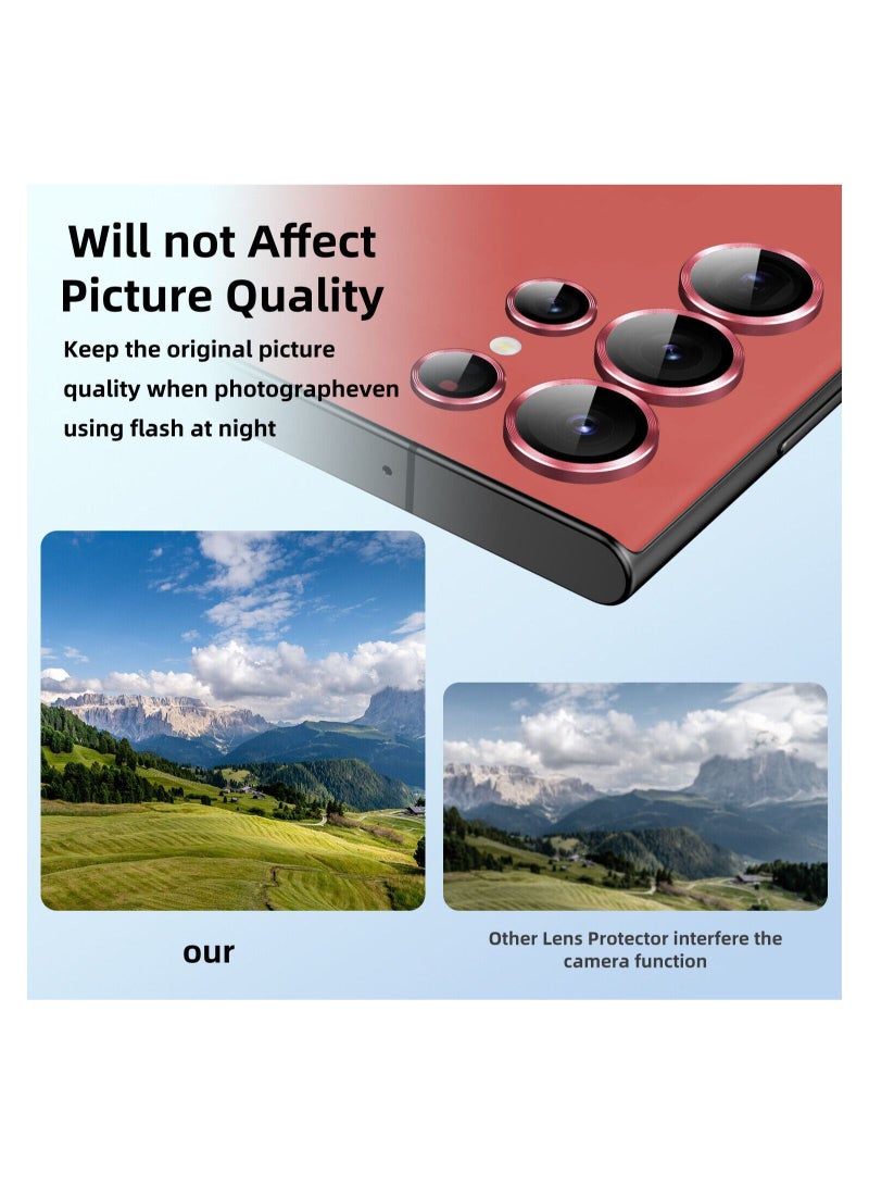 Wtech Premium Camera Lens Frame Tempered Glass Protector Aluminum Alloy Adhesive Coating For Samsung Galaxy S23 Ultra 5G 2023 Red - Image 3