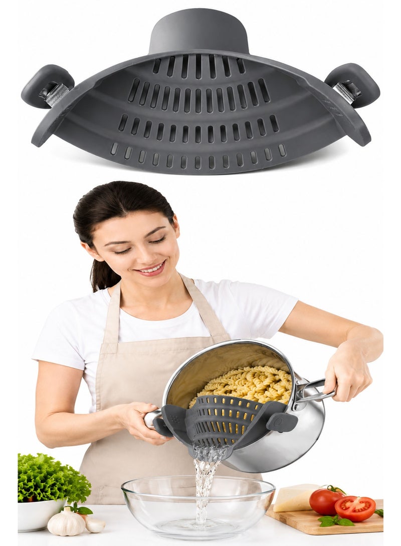 Snap N Strain Clip-On Silicone Pot Strainer, Adjustable Pasta & Food Strainer for Pots, Pans & Bowls, Heat Resistant Kitchen Colander, Dishwasher Safe - Image 1