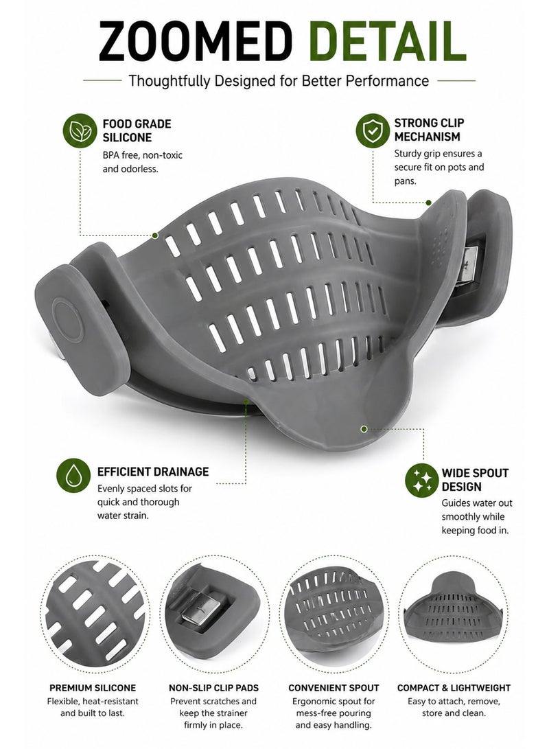 Snap N Strain Clip-On Silicone Pot Strainer, Adjustable Pasta & Food Strainer for Pots, Pans & Bowls, Heat Resistant Kitchen Colander, Dishwasher Safe - Image 3