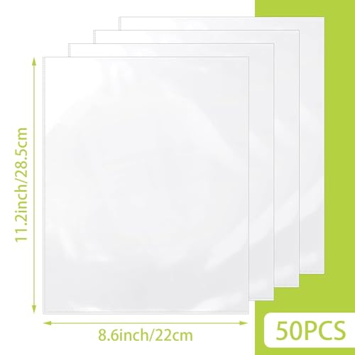 VOKOY 50 Pack No Holes Plastic Sleeves for Paper 8.5x11 Inch, Letter Size Clear Heavy Duty Paper Sleeves, Sheet Protectors for Documents, Artworks, Pictures, Cards (50Pcs) - Image 2