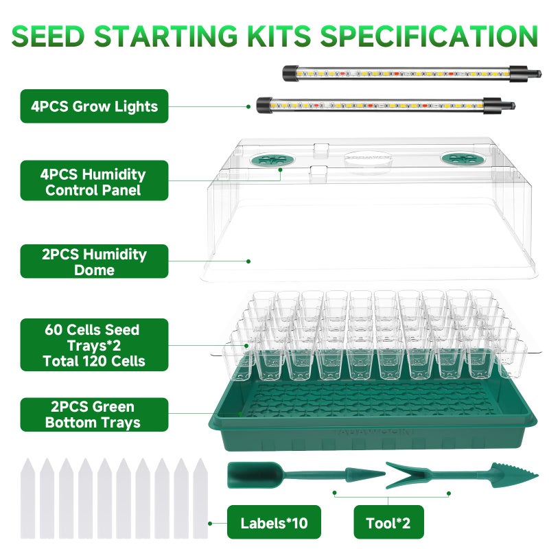 Adawook Seed Starter Tray, Seed Starter Kit with Grow Lights, Color Change Grow Lights for Seed Starting Kit, 3 Timming Set, Indoor Plant Growing Kit for Gardeners, Germination Trays Kits, Gardening Gifts - Image 4