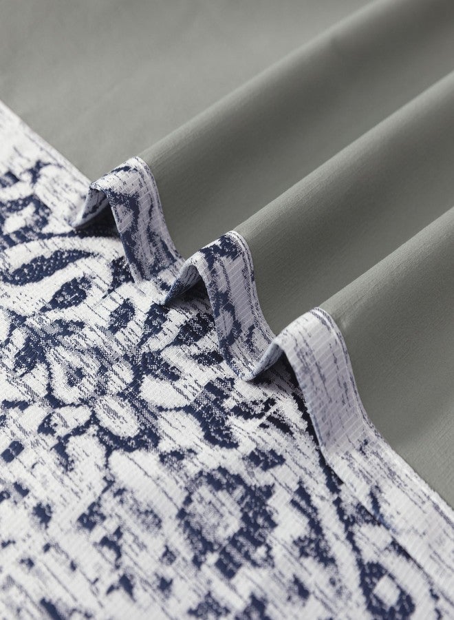 KOUFALL ستائر كوفال المزخرفة لغرفة المعيشة، طول 84 بوصة، طقم من لوحتين، ستائر معتمة بنمط دمشقي وميدالية صينية مطبوعة، ستائر جاكار محكمة، ستائر حرارية بحلقات معدنية لغرفة النوم الشتوية، لون أزرق داكن - Image 5