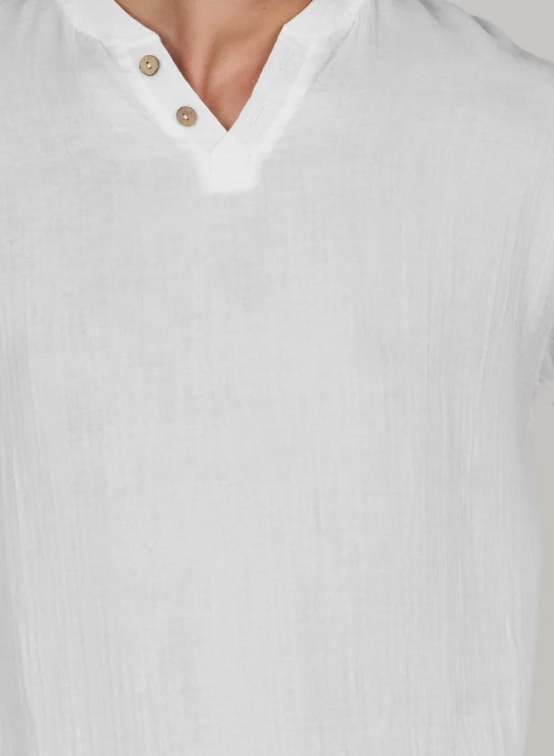 Just Nature White Henley Neck Cotton Resort T-Shirt for Men | Best Price UAE