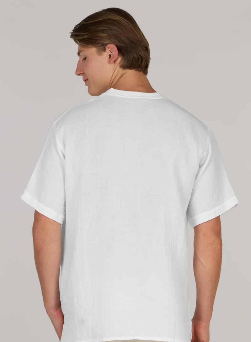 Just Nature White Henley Neck Cotton Resort T-Shirt for Men | Best Price UAE