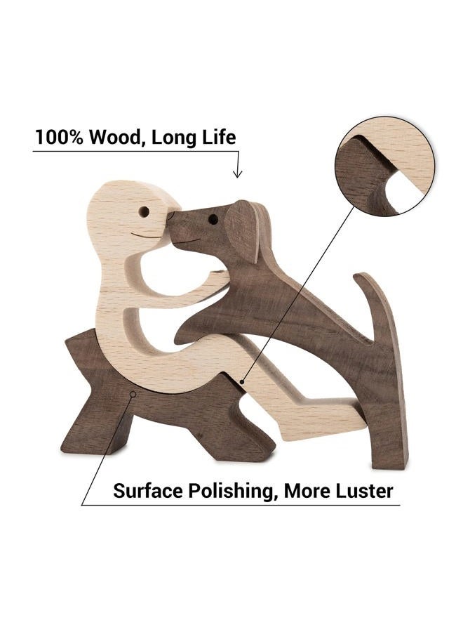 ishine Handmade Wood Decor Sculptures, Sitting Man and Dog Statue, Carved Creative Home Office Gift Decoration Natural ECO Friendly - Image 3