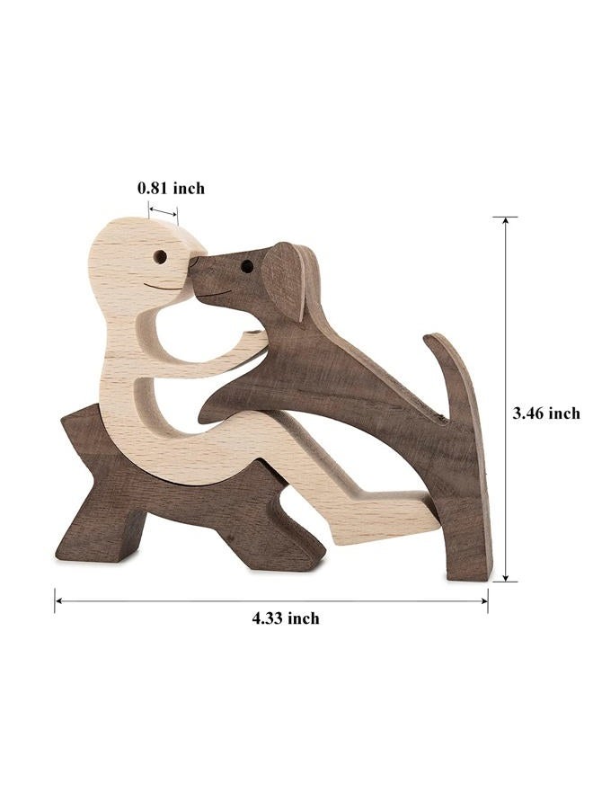 ishine Handmade Wood Decor Sculptures, Sitting Man and Dog Statue, Carved Creative Home Office Gift Decoration Natural ECO Friendly - Image 2