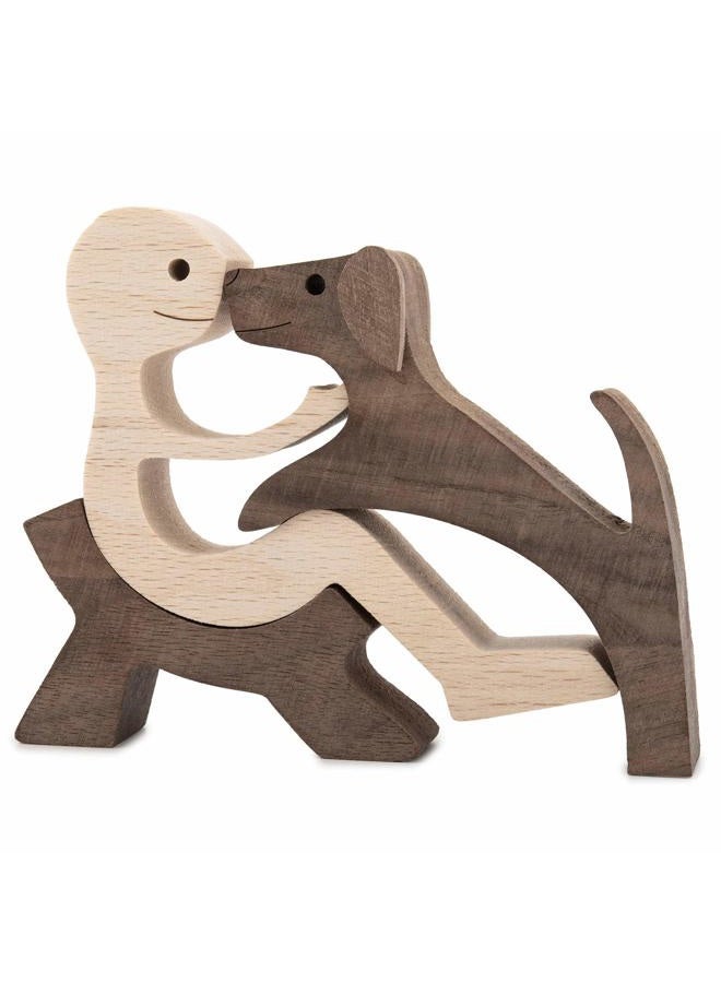 ishine Handmade Wood Decor Sculptures, Sitting Man and Dog Statue, Carved Creative Home Office Gift Decoration Natural ECO Friendly - Image 1