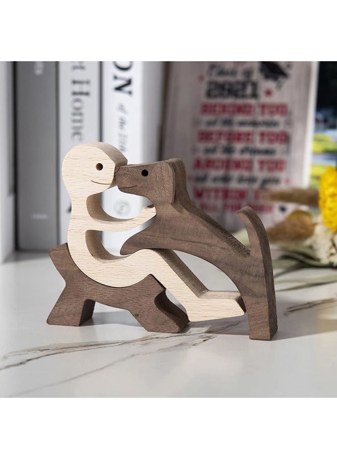ishine Handmade Wood Decor Sculptures, Sitting Man and Dog Statue, Carved Creative Home Office Gift Decoration Natural ECO Friendly - Image 5