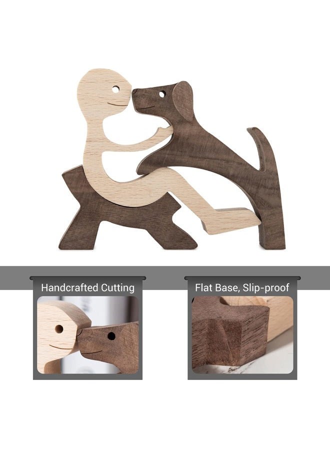 ishine Handmade Wood Decor Sculptures, Sitting Man and Dog Statue, Carved Creative Home Office Gift Decoration Natural ECO Friendly - Image 4