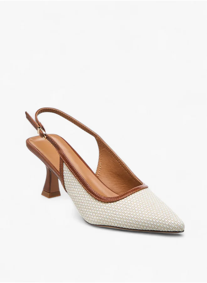 سيليست Women's Textured Slingback Sandals with Kitten Heels and Buckle Closure