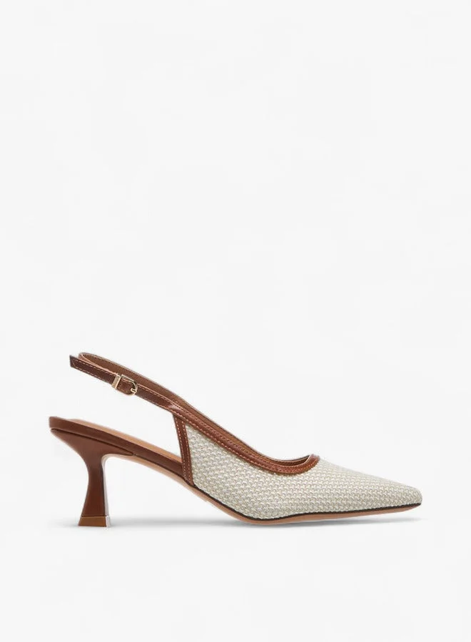 Celeste Women's Textured Slingback Sandals with Kitten Heels and Buckle Closure