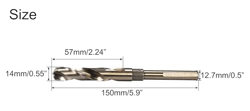 NACX 14mm Reduced Shank Cobalt Drill Bit, HSS 6542 High-Speed Steel Twist Drill Bits with 1/2” Shank for Stainless Steel Alloy Metal Plastic Wood - Image 2
