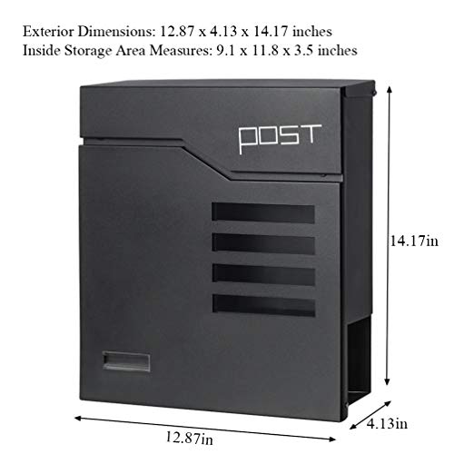 Jssmst Locking Mailbox Wall Mount- Waterproof mailboxes with Secure Key Lock and Newspaper Compartment, Key Lock Drop Box Extra Large Capacity, 12.9 x 4.1 x 14.2 Inch, SM-HPB938 Black New - Image 4