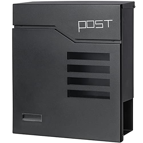 Jssmst Locking Mailbox Wall Mount- Waterproof mailboxes with Secure Key Lock and Newspaper Compartment, Key Lock Drop Box Extra Large Capacity, 12.9 x 4.1 x 14.2 Inch, SM-HPB938 Black New - Image 1