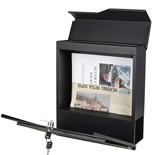 Jssmst Locking Mailbox Wall Mount- Waterproof mailboxes with Secure Key Lock and Newspaper Compartment, Key Lock Drop Box Extra Large Capacity, 12.9 x 4.1 x 14.2 Inch, SM-HPB938 Black New - Image 3