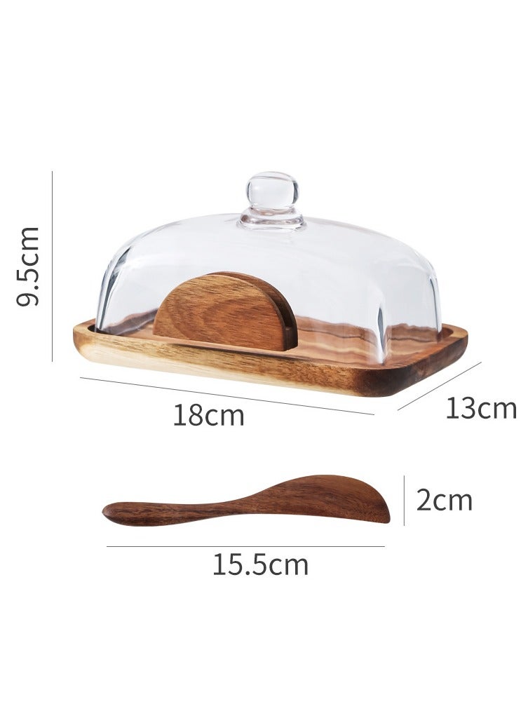 general Wooden butter box butter box cheese crisper box glass dust cover pastry snack storage tray baking tools - Image 3