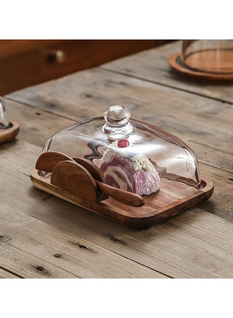 general Wooden butter box butter box cheese crisper box glass dust cover pastry snack storage tray baking tools - Image 1