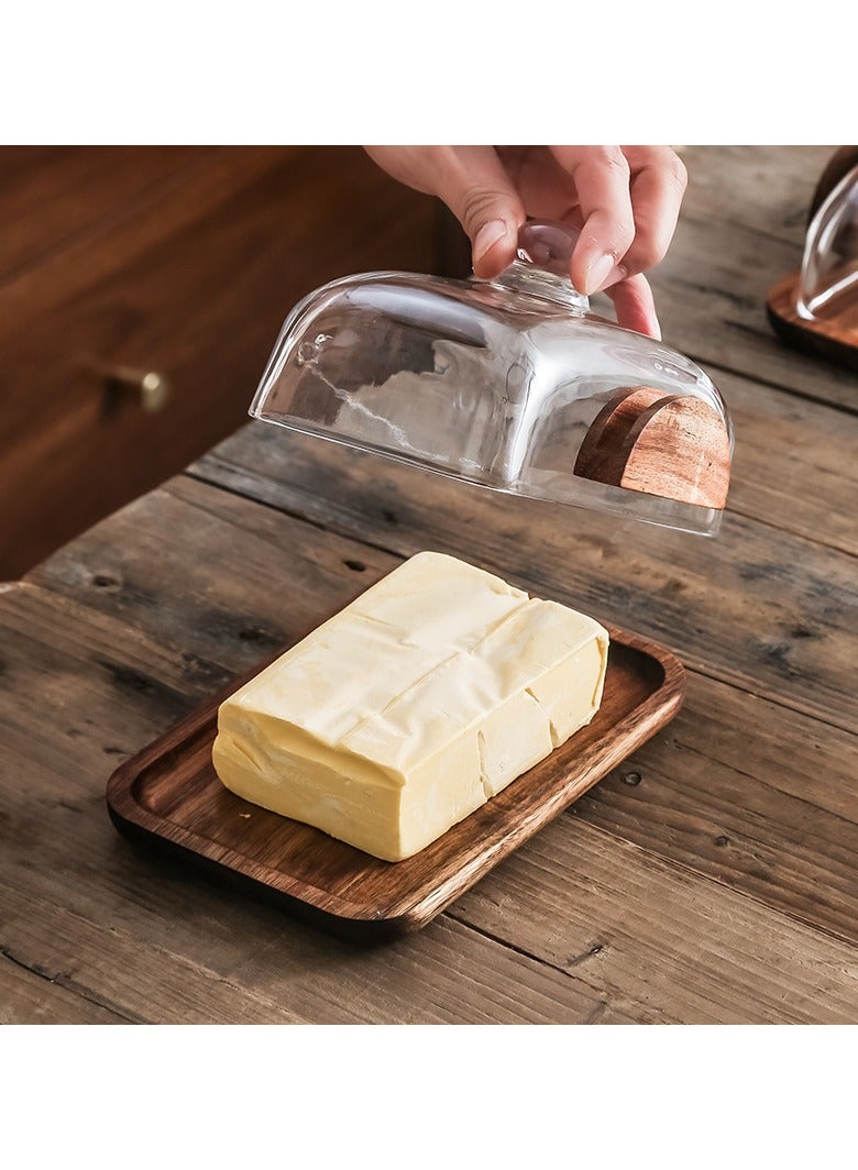 general Wooden butter box butter box cheese crisper box glass dust cover pastry snack storage tray baking tools - Image 2