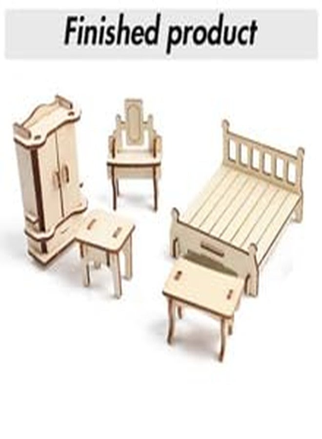 CUTEROOM Dollhouse Furniture - Laser Cut Wooden 3D Puzzle Miniature Doll House Kit House Furniture Set - 34 Pieces - Image 4