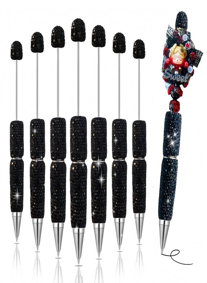KUNHEHO 7Pcs Glitter Beadable Pens Full Rhinestone Fancy Pen for Beads Cute Journalling Pen for Women Fun Bling Ballpoint Pen Tween girls Gifts Trendy Stuff Black - Image 1