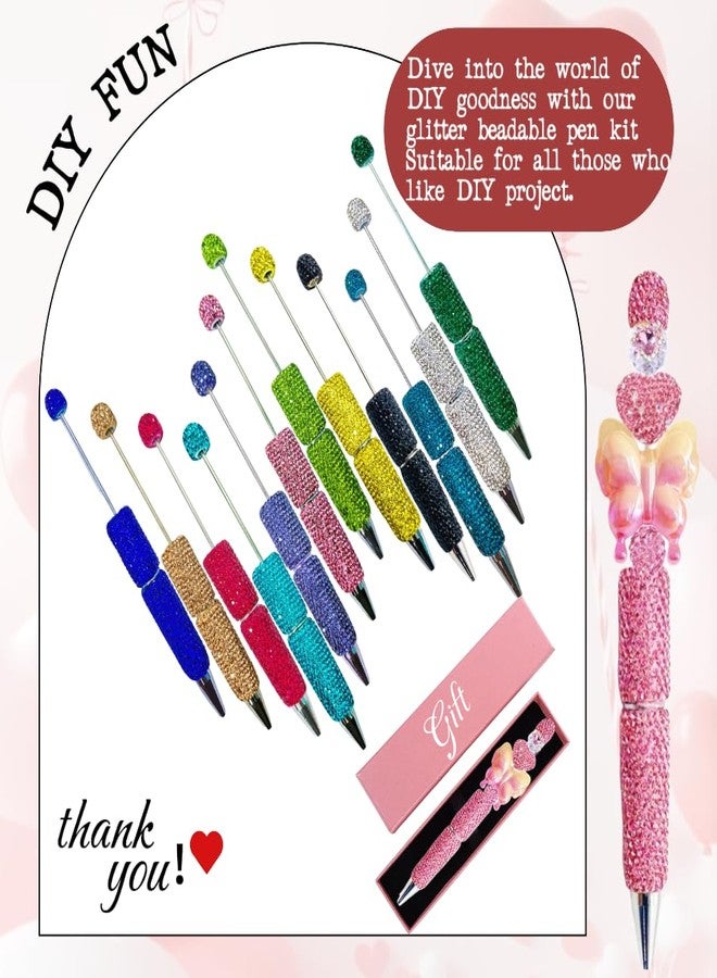 KUNHEHO 7Pcs Glitter Beadable Pens Full Rhinestone Fancy Pen for Beads Cute Journalling Pen for Women Fun Bling Ballpoint Pen Tween girls Gifts Trendy Stuff Black - Image 3