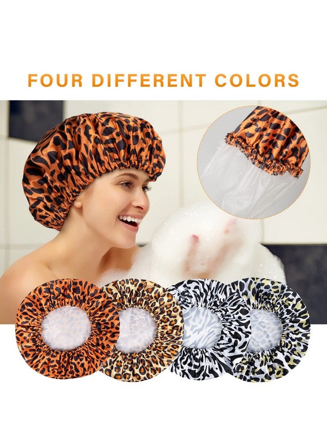 أمازيرباث قبعة دش للنساء، 4 قطع قبعات استحمام مقاومة للماء، قبعات حمام عصرية قابلة لإعادة الاستخدام، قبعة شعر إيفا لطبقات مزدوجة مقاومة للماء، قبعة استحمام مرنة للسيدات، صالون سبا، مقاس متوسط - Image 3