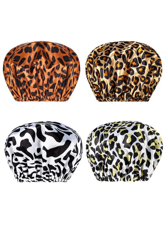 أمازيرباث قبعة دش للنساء، 4 قطع قبعات استحمام مقاومة للماء، قبعات حمام عصرية قابلة لإعادة الاستخدام، قبعة شعر إيفا لطبقات مزدوجة مقاومة للماء، قبعة استحمام مرنة للسيدات، صالون سبا، مقاس متوسط - Image 1