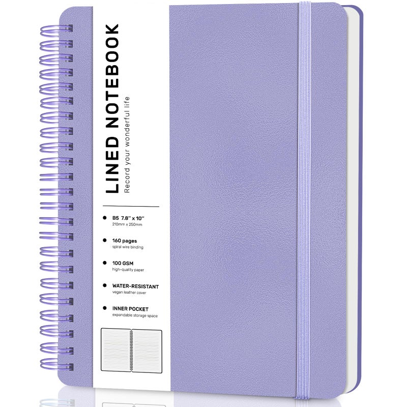 ABERLLS Lined Spiral Journal Notebook, B5 Spiral Notebook, 7.8''Ã—10'' Journaling Notebooks for Work, School, Women, College Ruled Spiral Notebook, Hardcover Leather Notebook for Note Taking Business, Purple - Image 1