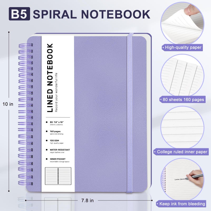 ABERLLS Lined Spiral Journal Notebook, B5 Spiral Notebook, 7.8''Ã—10'' Journaling Notebooks for Work, School, Women, College Ruled Spiral Notebook, Hardcover Leather Notebook for Note Taking Business, Purple - Image 2