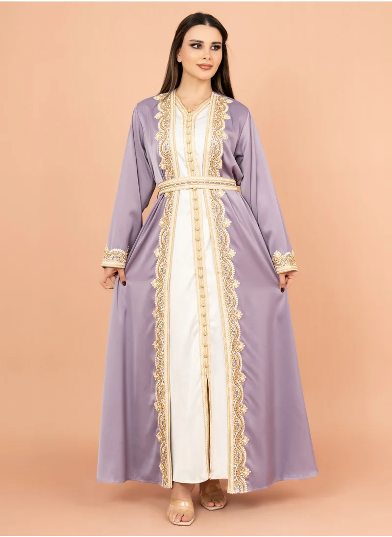 IKKXA Belted Elegant 2-Piece Kaftan IK2009 Violet