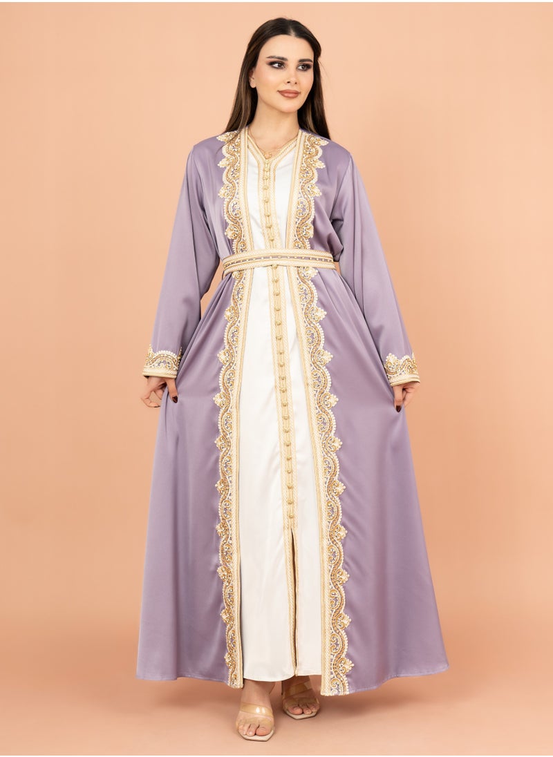 IKKXA Belted Elegant 2-Piece Kaftan IK2009 Violet  - Image 1